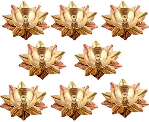 phareLamp Presents Set of 8 Brass Diya for Puja Oil Lamp Lotus Shape - Deepak for Pooja Diwali Decoration Items (Gold_3 X 3 X 1.5 Inch) #A084