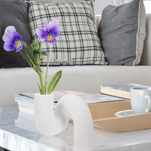Vase en céramique blanche SOLUSTRE pour fleur séchée et centre de table de salon chaleureux