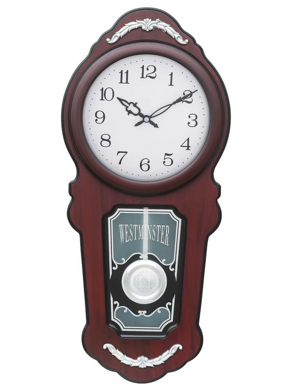 Image of CHRONIKLE Elegant Vertical Wooden Case Analog Pendulum Chime Musical Wall Clock for Living Room Home Decor Office Gifts (Size: 26 x 10.3 x 56 CM | Weight: 1955 Gram | Color: Rosewood)