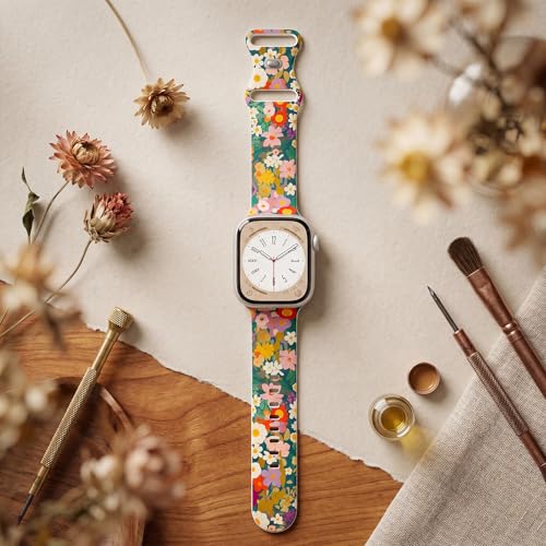 Image of Floral Band Compatible with Apple Watch Bands for Women 40mm 42mm 41mm 38mm 44mm 45mm 46mm 49mm, Cute Pattern Flower Soft Silicone Sport Strap for iWatch Series Ultra 11 10 SE 9 8 7 6 5 4 3 2