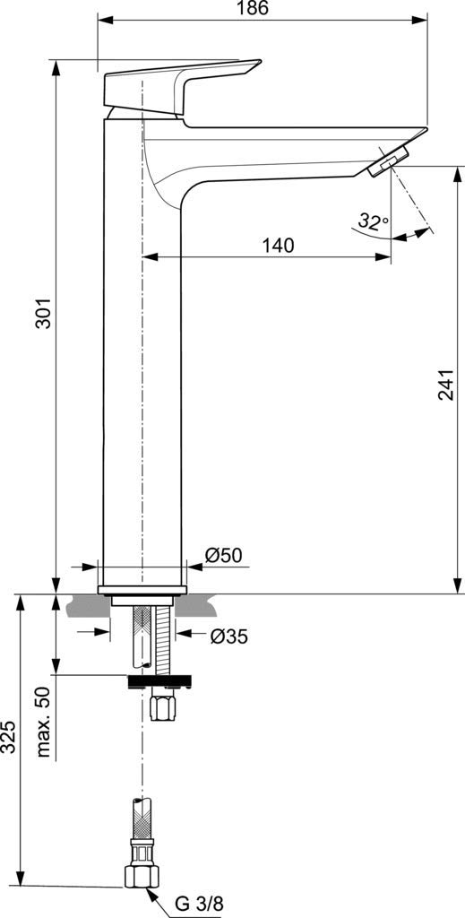 Ideal Standard A6551AA Ceramix Miscelatore monocomando lavabo da appoggio, cromo
