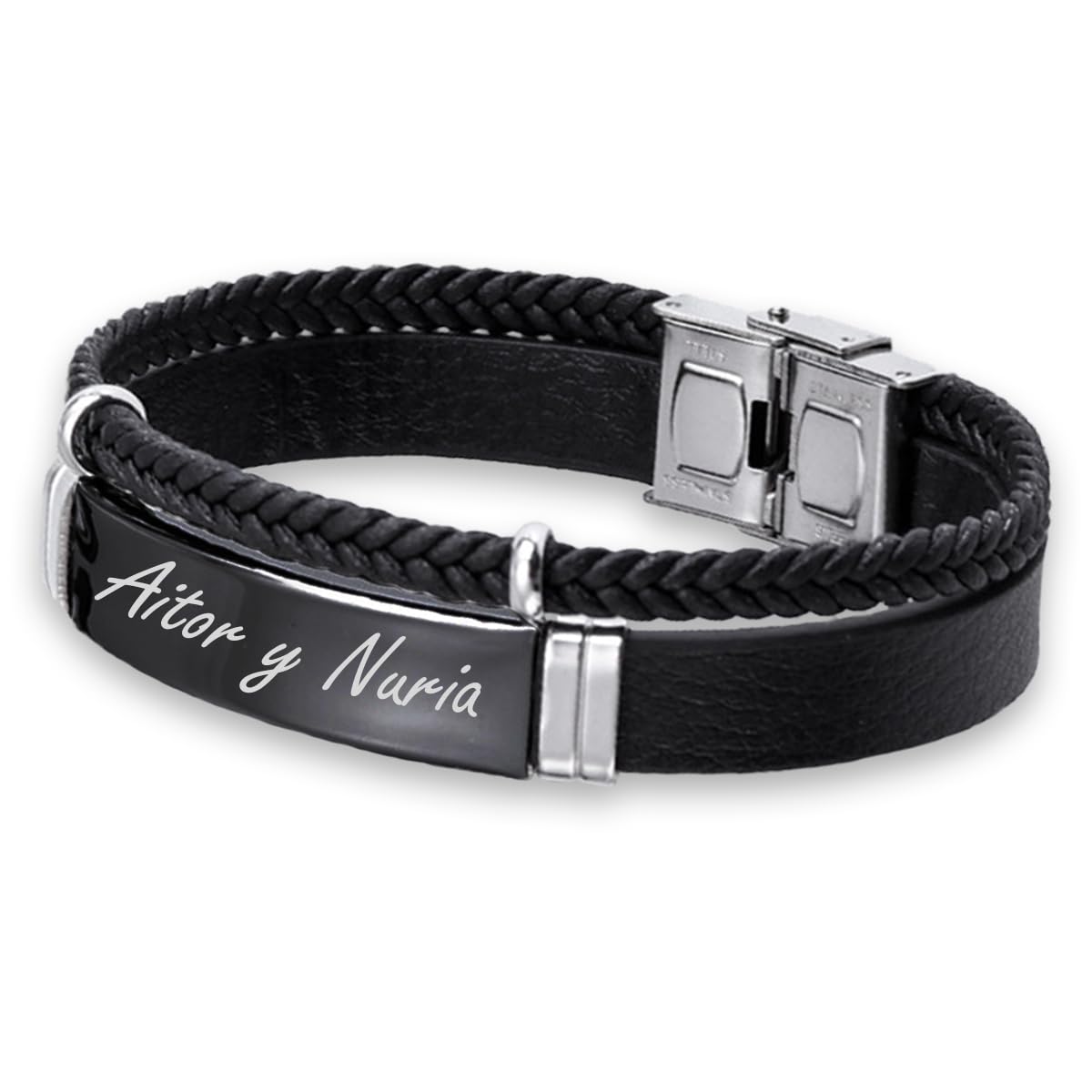 ibera gifts Pulsera personalizada de acero inoxidable - Regalo Grabado para Hombre Mujer Parejas Amigos - Acabado profesional