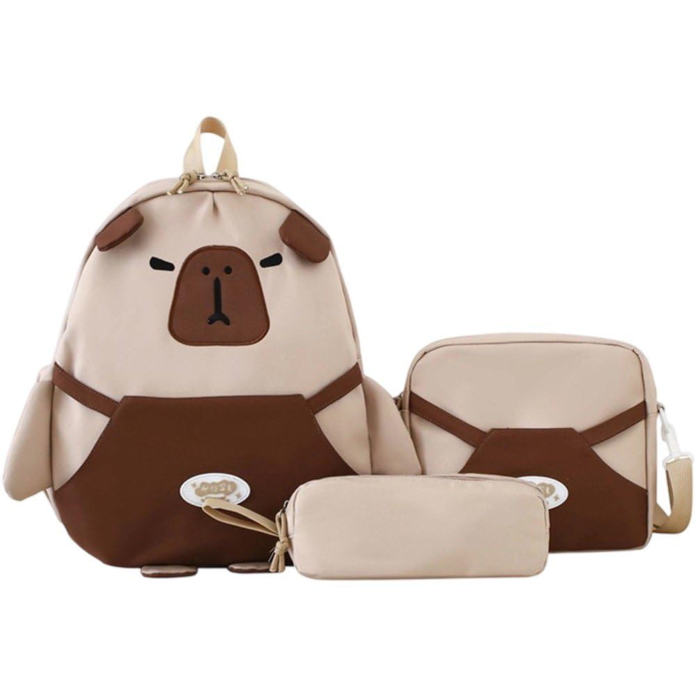 Mochila de carpincho para niñas con estuche escolar y lonchera a juego