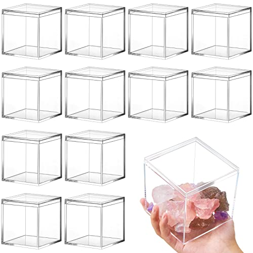 Image of 12 Pcs Clear Acrylic Boxes with Lid,Square,3 x 3 x 3 | Clear Plastic Boxes with Lids for Organizing and Displaying Jewelry, Candy, Crystals, Crafts, Party Favors and Collectibles