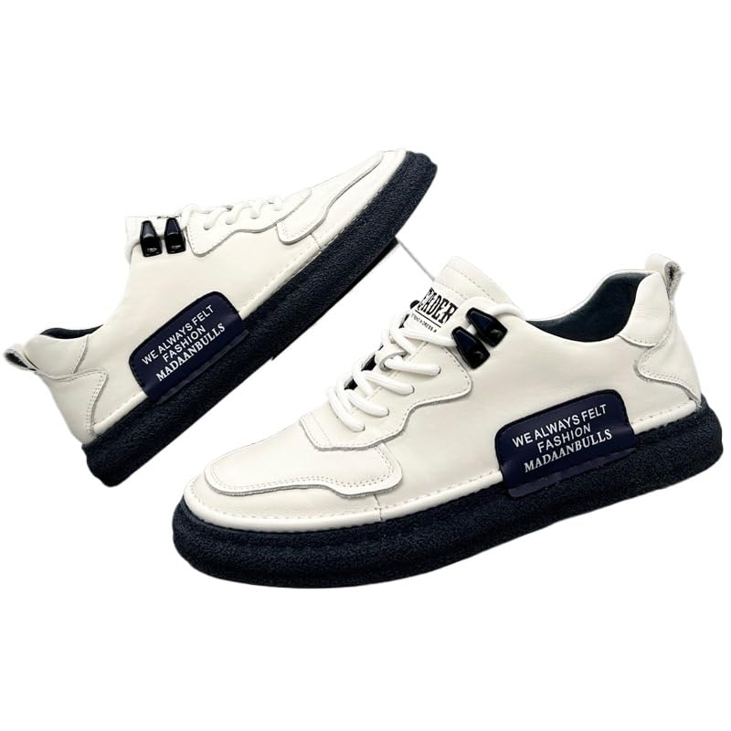 晟华 Zapatos casuales de cuero de moda, versátiles, transpirables, con suela suave, Blanco y azul, 7