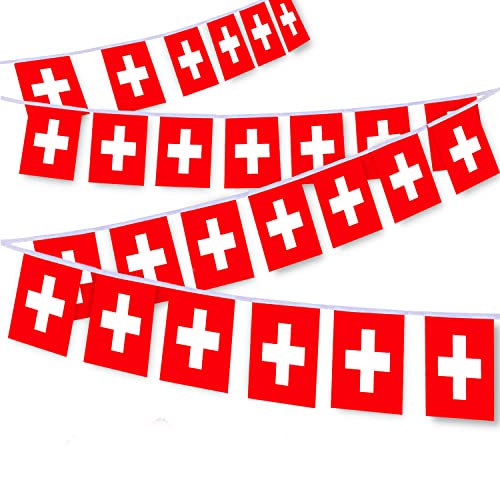 MacLand 30 bandierine svizzere da 9,1 m, decorazione per esterni, interni, patio, cortile