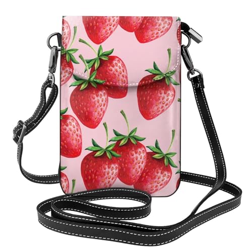 Portefeuille en cuir PU fraises rose et pochette téléphone chic