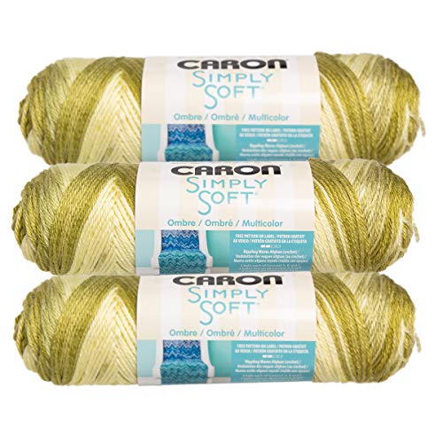 Caron (3 Pack Simply Soft 100% Acrylic Soft Avocado Green Yarn for Knitting Crocheting Medium #4