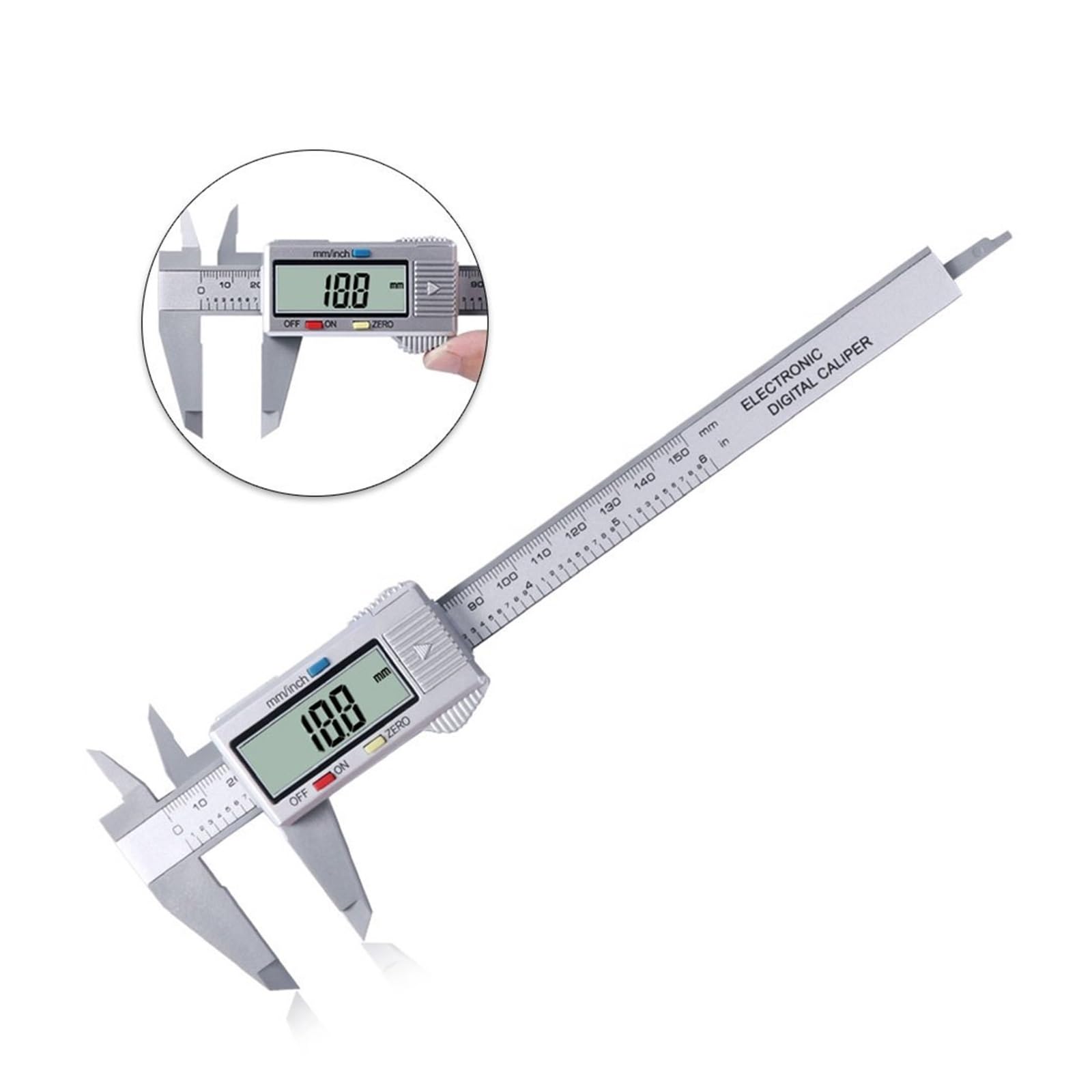 Zklgs Silvery - 150Mm 6Inch Digital Vernier Calipers Lcd Electronic Caliper, Carbon Fiber Gauge, Height Measuring Tools Instruments Micrometer Measuring Tools(Silvery -150Mm)