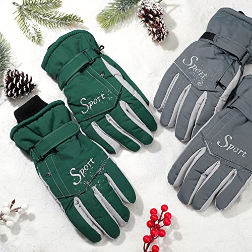 2 Pairs Mens Ski Gloves Waterproof Winter Snow Gloves Mittens For Men Women Adjustable Nonslip For Cold Weather Skiing (Gray, Green) #TOP6