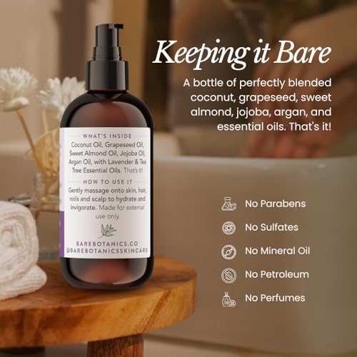 Image of BARE BOTANICS 8oz Lavender Tea Tree All Natural Hydrating Body Oil