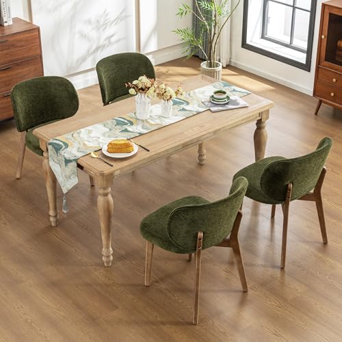 Image of YOUNIKE Dining Chairs Set of 4 Modern Kitchen Dining Room Chairs Green | Chenille Fabric Upholstered Armless Side Accent Chair with Back Wide Padded Seat Wooden Leg for Kitchen Dining Living Room