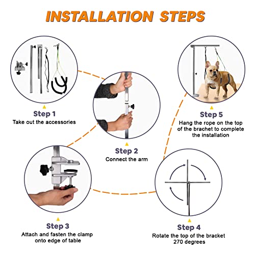 Petbobi Dog Grooming Arm with Clamp, 36 Inch Dog Grooming Stand with Dual No Sit Haunch Holder, Loop Noose, Grooming… - Image 6