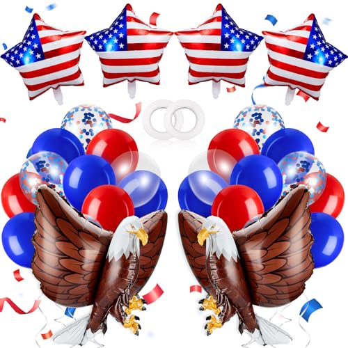24 Pcs 250th Anniversary Patriotic Eagle Balloon USA Red Blue and White Balloons Memorial Day Party Decorations Large Eagle Foil Balloons Fourth of July Star American Flag Decor for Birthday Party
