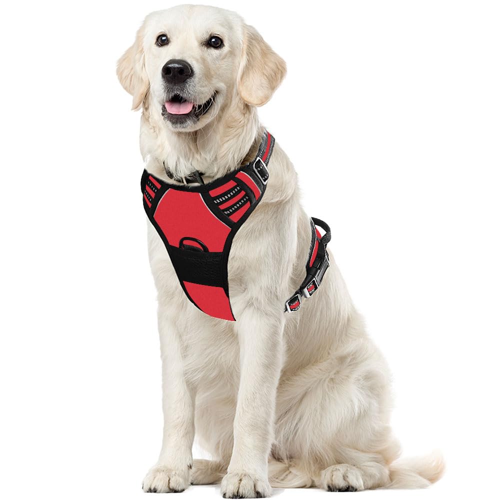 Voarge Dog Harness for Large Dogs, Anti-Pull Dog Harness with Control, Adjustable Vest Dog Harnesses with Easy to Use Handle for Training or Walks (Red, L) L red