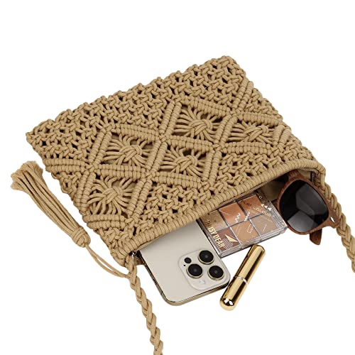 Women Crochet Shoulder Bag Handmade Woven Beach Crossbody Handbag Satchel Purse with Tassel for Summer4