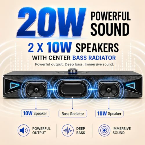 Image of ModishOmbre BeatBoxx 20W Bluetooth Speaker Portable Soundbar | 8 Hours Playtime | Dual 10W Dynamic Drivers | BT5.3 /USB /TF /AUX | Built-in Mic | Type C Charging | IPX5 Water Proof | TWS Stereo Pairing