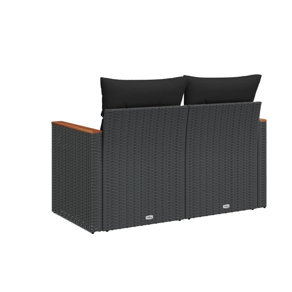 Myheimly Gartensofa mit Kissen 2-Sitzer Schwarz Poly Rattan Schwarz mit Stauraum 3041954de