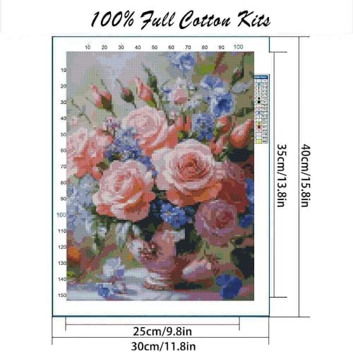 Image of Flowers Stamped Cross Stitch Kits Cross Stitch Patterns,Dimensions Cross Stitch Kits Embroidery Kit Arts and Crafts for Beginners 11.8x15.7 inch