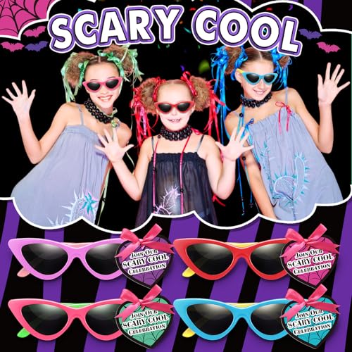 Kingdder 16 Pack Halloween Cat Eye Sunglasses Kpop Party Favors Monster Party Supplies Pink Purple Blue Red for Girl Neon Retro Rave Outfits Scary Sweet Birthday Decorations Cosplay Costume Props4