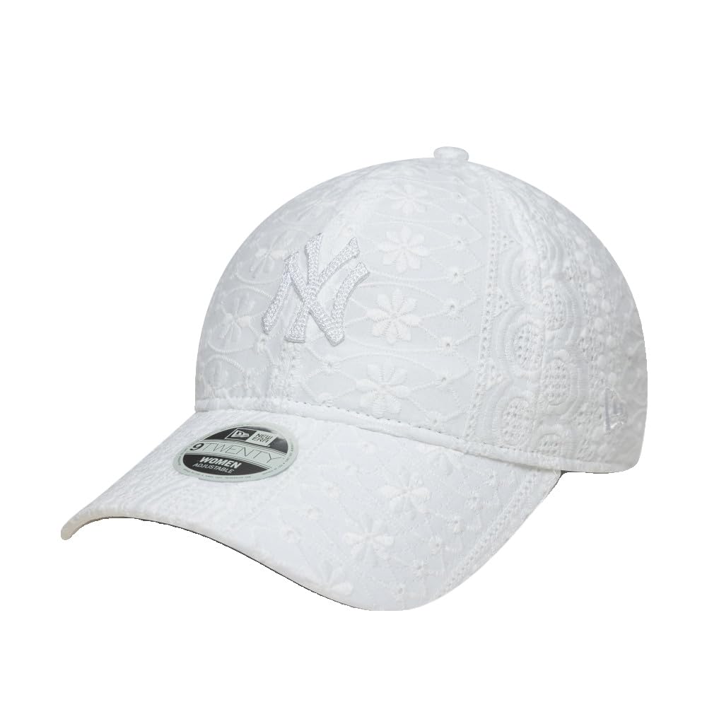 New Era 9Twenty WMNS Broderie Yankees CapEra Women - MLB Cap Baseball Cotton Metal Buckle, with Peak All-Season Spring Summer Autumn Winter - One Size White
