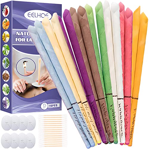 Retoo 16 Velas De Oreja Para Limpiar Los Oídos, Removedor De Cera Para Oidos Limpieza Y Eliminar El Cerumen, Velas De Perfume Con Discos Protectores, Para Relajación Y Limpieza, 8 Colores