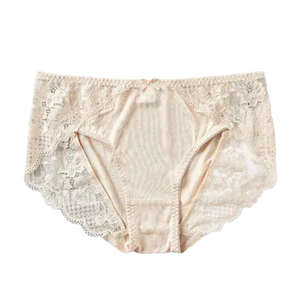 DBFBDTU 2Pcs Silk Underwear For Women Underpants Lady Panties Low Rise Lace Briefs Breathable Lingerie light khaki L