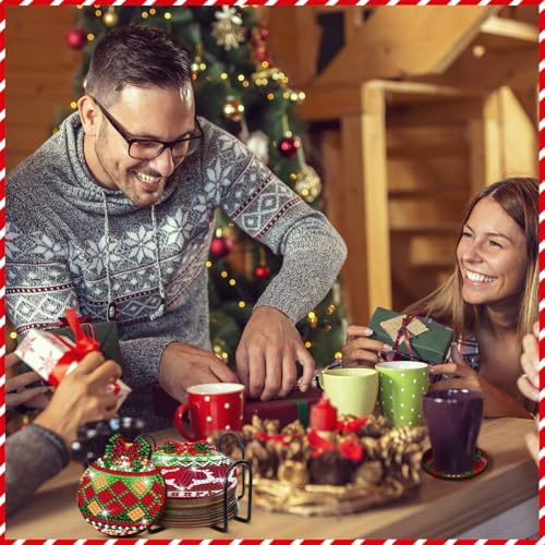 Sous-verres de Noël classiques lot de 12 avec support en métal