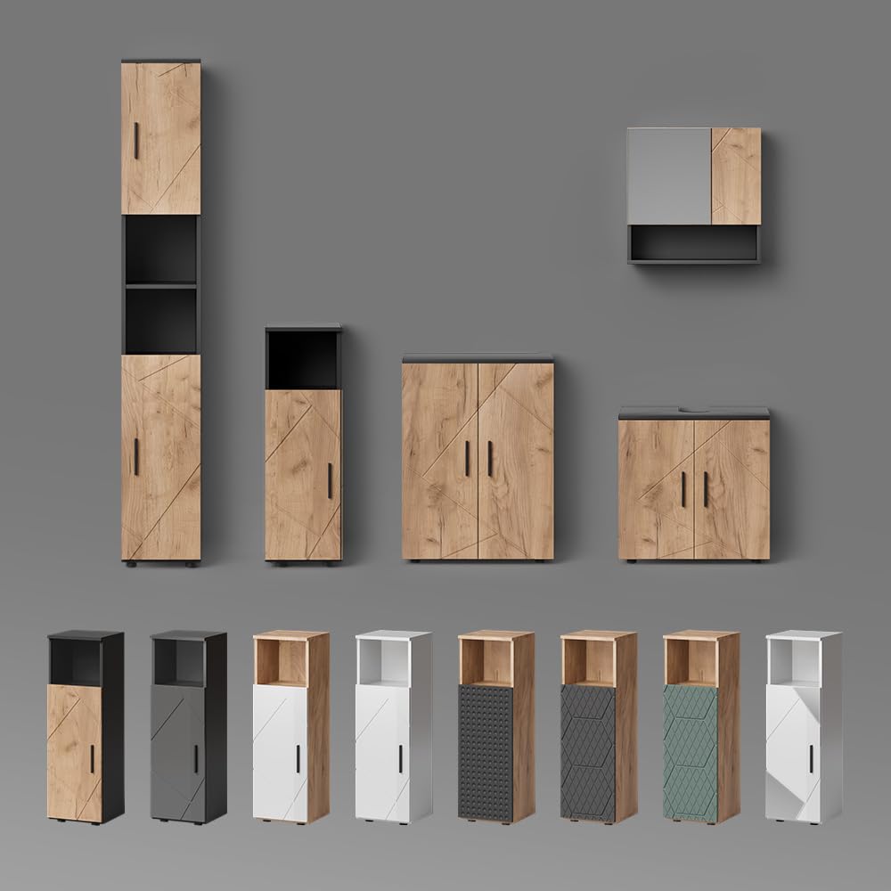 Livinity Mobile sottolavabo per bagno Ronco, Rovere dorato/antracite, 60 x 59 cm