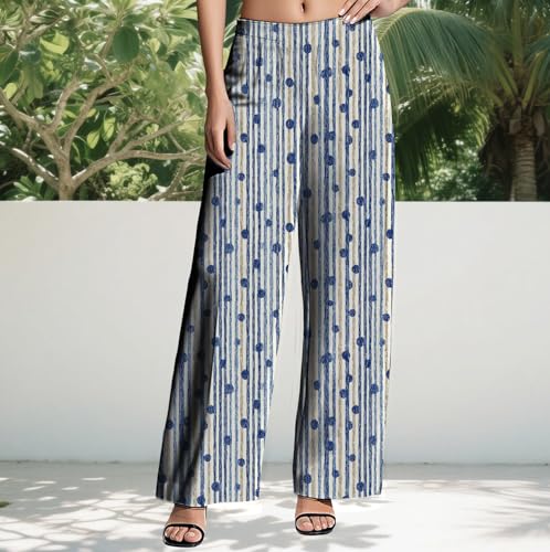 Women's High Waist Wide Leg Palazzo Pants Cotton Spandex Geometric Print Summer Casual Lounge Trousers2
