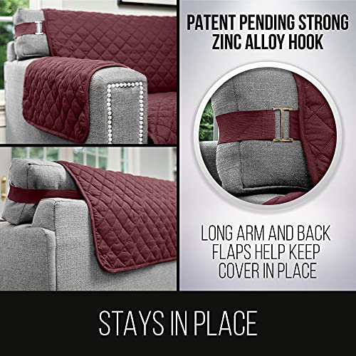 Sofa Shield Patented Chair Slipcover, Reversible Tear Resistant Soft Quilted Microfiber, 23” Seat Width, Durable Furniture Stain Protector With Straps, Washable Cover For Dogs, Kids, Burgundy Tan #TOP2