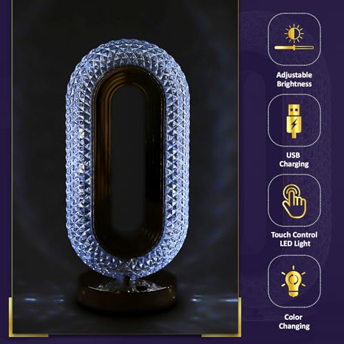 Image of Lexton Crystal Lamp with Touch Control LED Light | Color Changing, Adjustable Brightness, USB Charging, Portable, Night Desk Lamp for Bedroom, Living Room, Study, Decoration, GIF | (Pack of 1)
