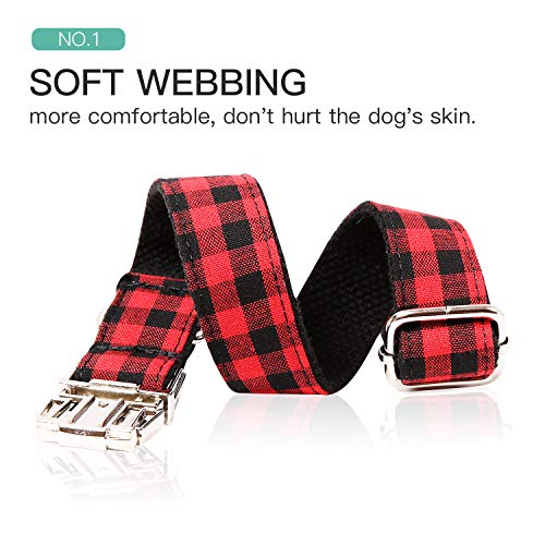 Timos Dog Collar for Small Medium Large Dogs,Adjustable Soft Puppy Collars with Metal Buckle,Black Red Plaid,S Length 9… - Image 3