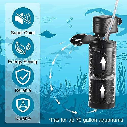 Image of SainSmart XpertMatic 15W Aquarium Filter 2 Stages 238 GPH (900L /h) for Up to 70 Gallon Fish Tank, Submersible Internal Tank Filter and Water Pump, Power Filter for Fish Tank, Aquarium, Pond