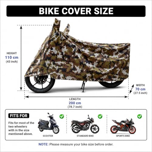 Image of Sulfar 100% Waterproof Universal Bike Cover UV Protection & Dustproof Bike Body Cover for Two Wheeler Bike Scooter Scooty Activa (Jungle Green)