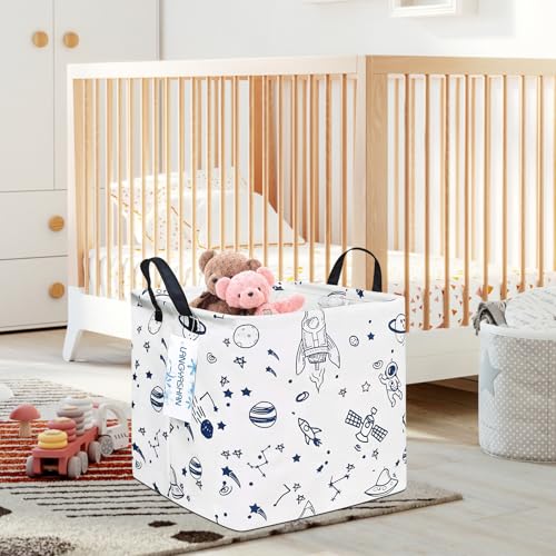 Image of Square Storage Baskets Children Shelves Gift Toy Organizer Room Spaceship | Laundry Hamper Collapse Canvas with Handles for Organizing Home Kitchen Children Toys Office Closet Shelf