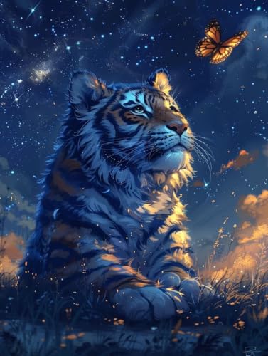 ペイントバイナンバー 虎 ナンバーペイント 蝶 大人用 初心者向け 手塗り 塗り絵 ハンドメイドクラフトアート 簡単 DIY 数字油絵 セット 含む インテリア アクリル 水彩絵の具, レトロ インテリア 壁飾り ホームデコレーション ギフト 額縁付き 1