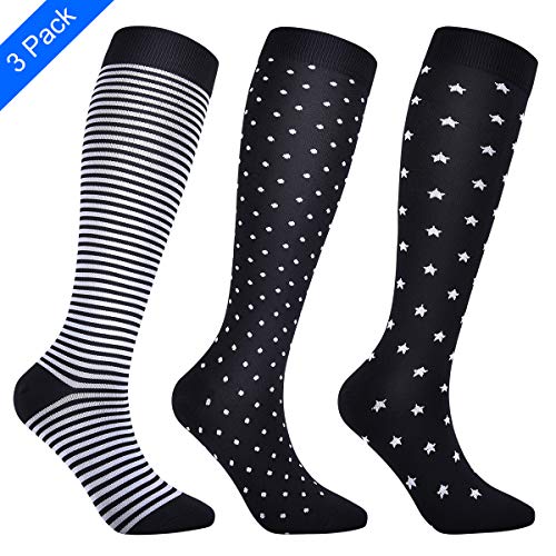 Miavogo 3 Paar Kompressionsstrümpfe für Damen, Bunte Thrombosestrümpfe mit 20-30 mmHg Kompressionssocken für Sport Medizin Laufen Reisen Flug Schwangerschaft Krankenschwester (Bunte-6, S/M)