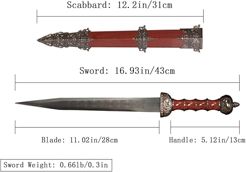 Miniatura 6 de Espada romana de Gladius occidental de 17 pulgadas, estilo corto de metal rojo y acero