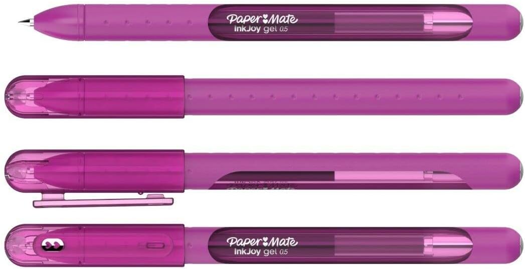 4x Paper Mate InkJoy Capped Gel Ink Pens Assorted Colours 0.7mm Medium Point Nib Tip Adult Colouring Set (Berry)