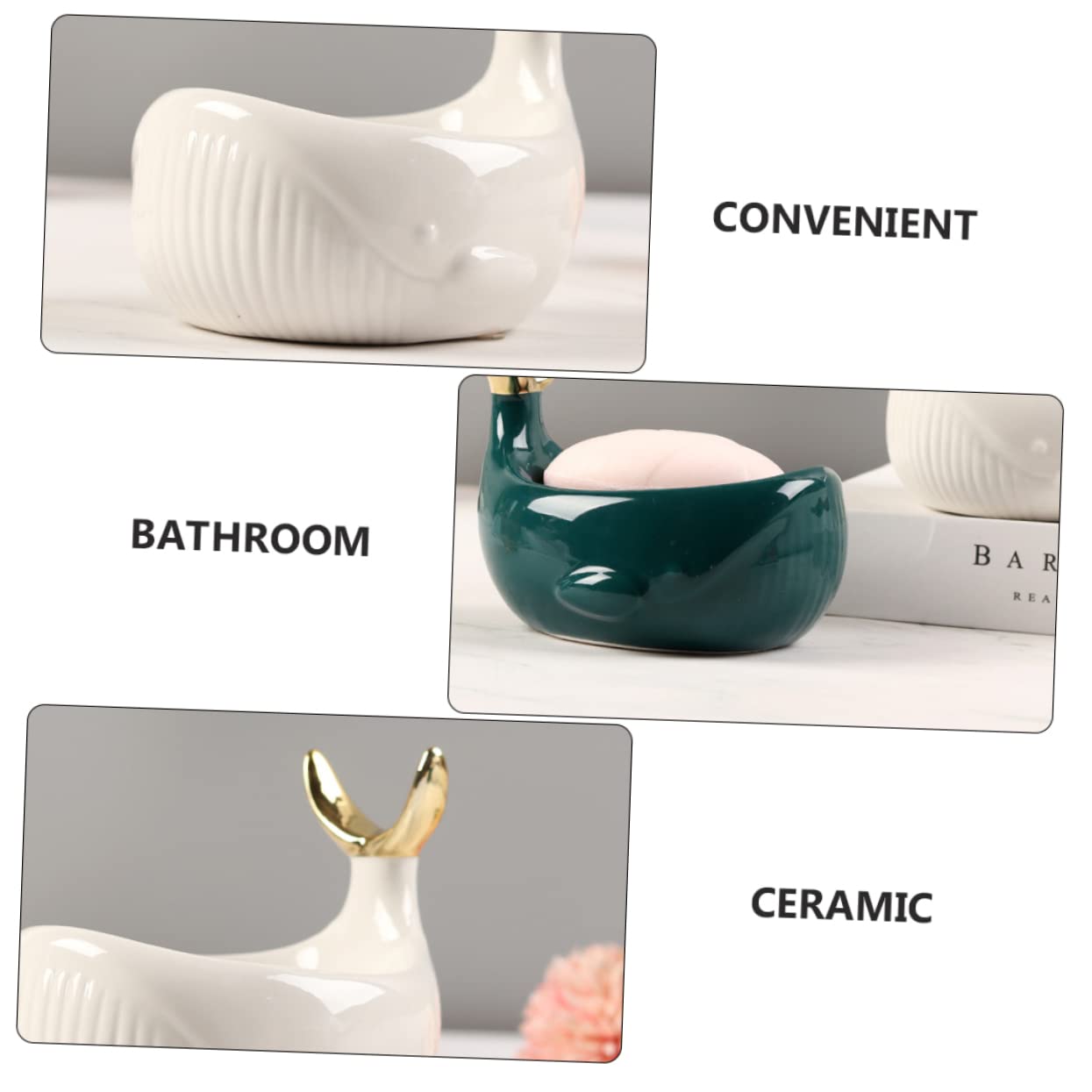 Portasapone Da Bagno in Ceramica a Forma Di Cetaceo Nordico, Scatola Di Sapone Drenante Elegante Con Gancio Per Piccoli Oggetti, Design Pratico Per Bagno e Wc, Bianco