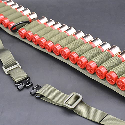 Binboll Shotgun Ammo Sling Adjustable Length 2 Point Gun Slings Holds 25 Shells For 12 Gauge/ 20 Gauge (25 Holes-Green) #TOP3