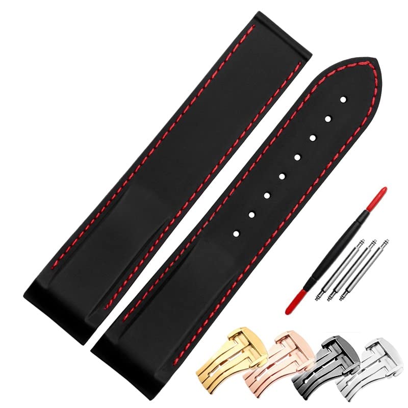 Bracelet montre caoutchouc 20mm noir rouge avec boucle déployante