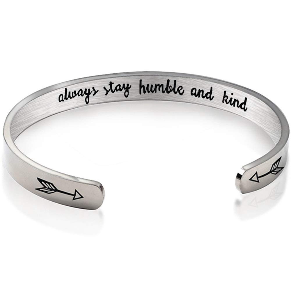 Jude Jewelers 6mm Width Stainless Steel Inspirational Encouragement Graduation School Open Cuff Bangle Bracelet (Always Stay Humble and Kind)