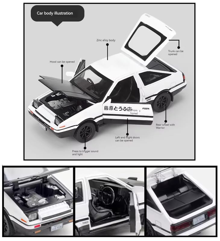 Image of Exclusive Alloy Metal Pull Back Die-Cast Car Diecast Metal Pullback Toy Car with Openable 6 Doors,Light Music Boys Gifts Toys (1:32 AE86-Multicolor)