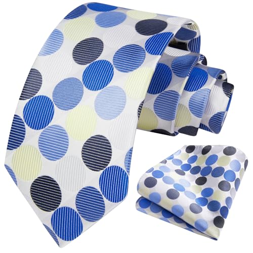 Image of HISDERN Polka Dot Ties for Men Classic Silk Ties and Pocket Square Formal Business Necktie Handkerchief Wedding Party