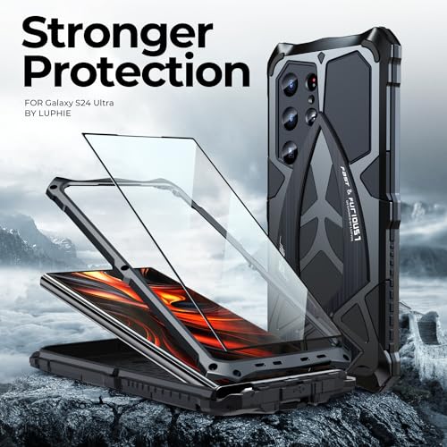 Image of Lunivop For Samsung Galaxy S25 Ultra Case Metal Hard Phone Protective Case Cover Para Screw With Camera Protection Heavy Duty Metalicas Military Grade Black