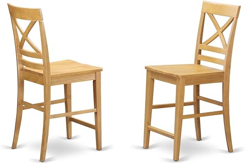 Miniatura 1 de East West Furniture QUS-OAK-W Quincy - Taburete de bar de altura para mostrador, sillas de madera de altura de pub, juego de 2, roble