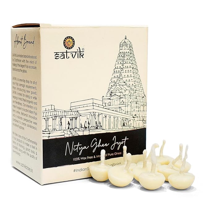 Satvik 100 Pcs. Pure Ghee Wicks Readymade Ghee Diya Wicks Diya / Puja Batti for Your Daily Pujan Essential
