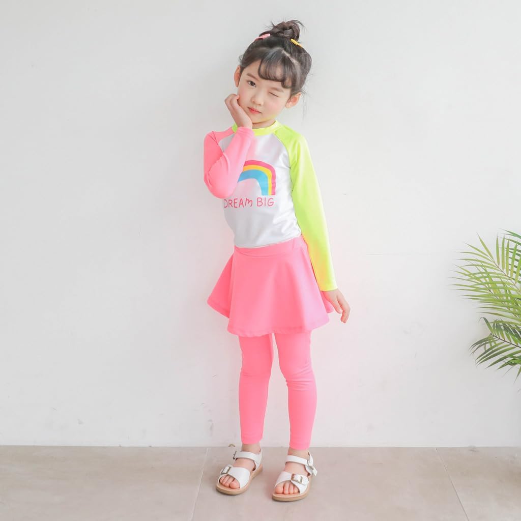 Kids Long Sleeve Rash Guard UV Sun Protection Swim Shirt Toddler Quick-Dry Swimwear for Little Girls Ages 3-9